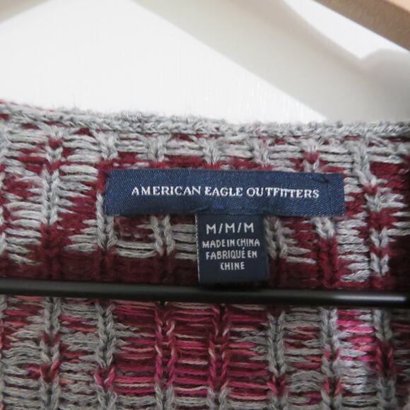 American Eagle Outfitters Womens Sz M Pink Gray Aztec Print Knit Sweater Hooded - Picture 4 of 5